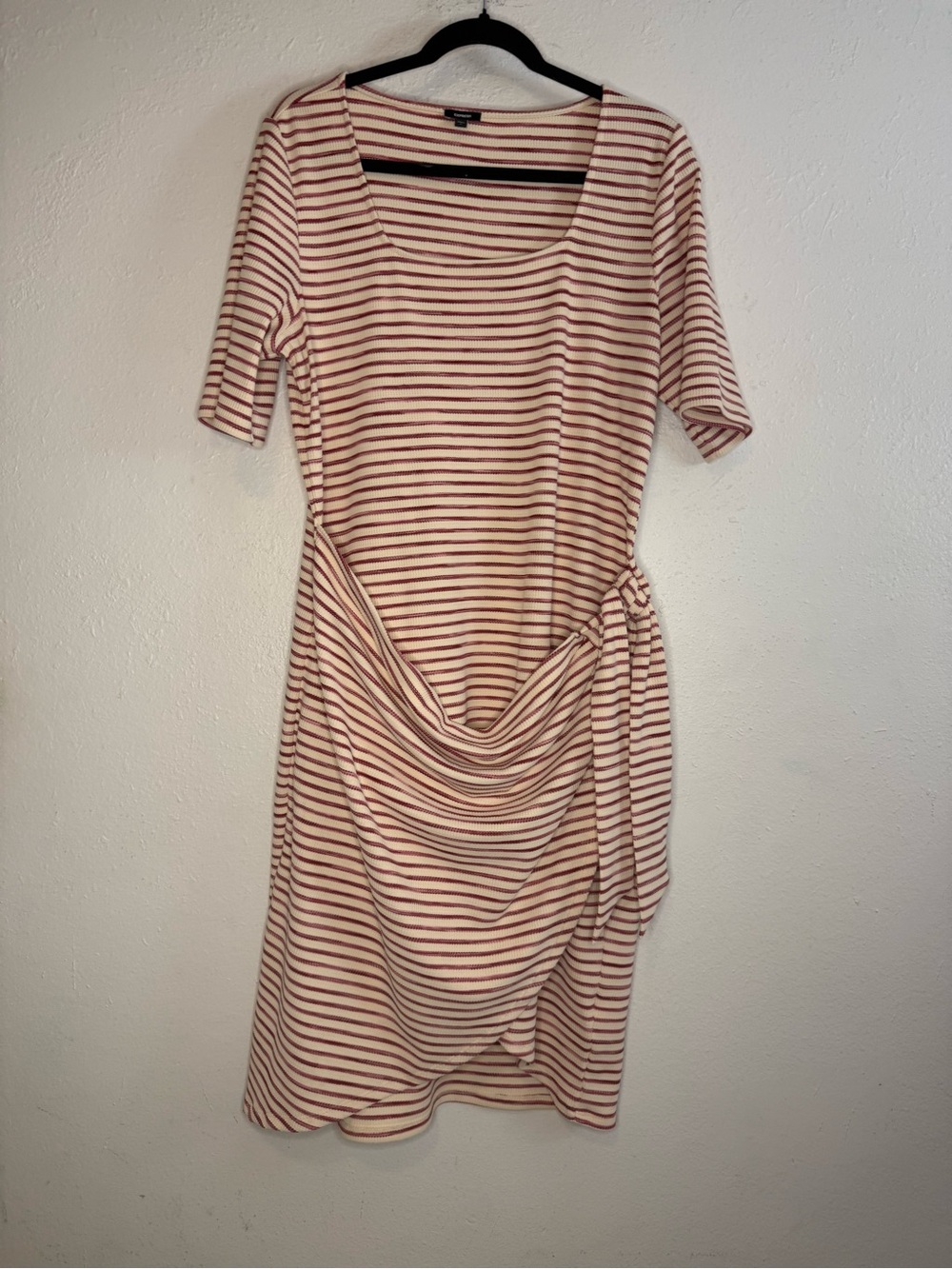 Express Striped Cream and Red Tie-Waist Midi Dress